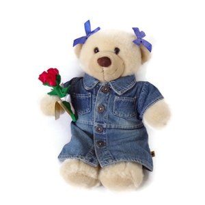 Build a Bear Workshop Bear with Jean Dress Roses and Bows  3041